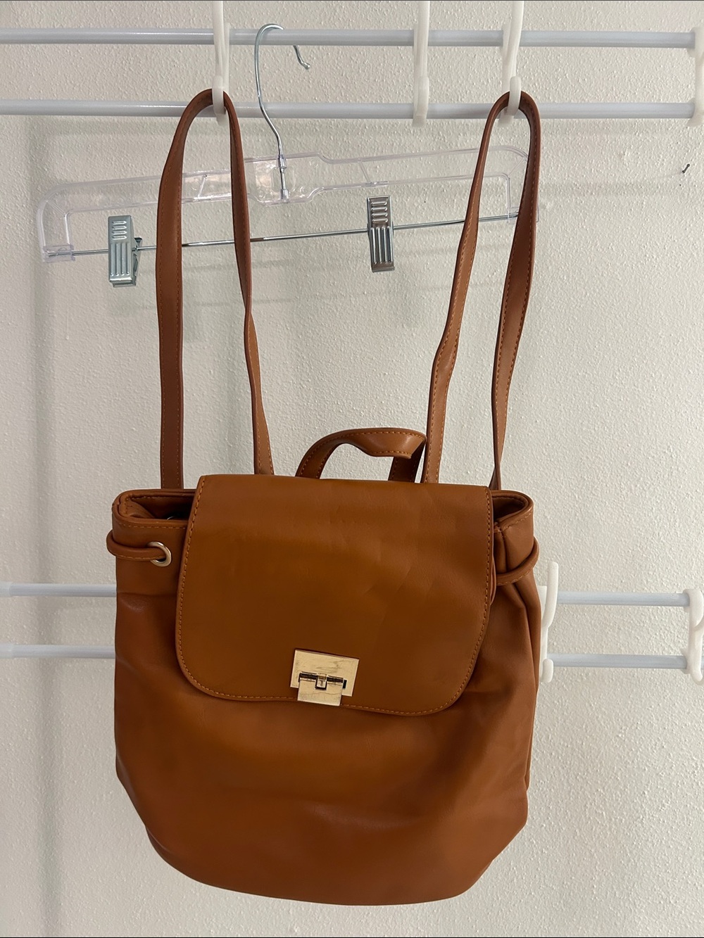 Forever 21 Brown Faux Leather Backpack with Gold Lock